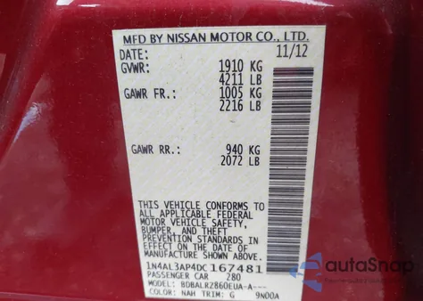 2013 Nissan Altima 2.5 S from USA, damaged, VIN 1N4AL3AP4DC167481